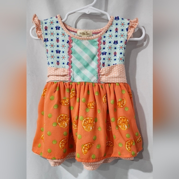 Matilda Jane Girls Orange Slice Dress Size 2 Multi Patterns Belted Ruffle - Picture 1 of 8